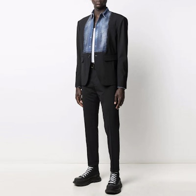 DSQUARED2 FW21 Jaket Blazer Butang Hitam Denim Patchwork. S71BN0858S40320-900 Lookbook DSQUARED2 FW21 Jaket Blazer Butang Hitam Denim Patchwork. S71BN0858S40320-900