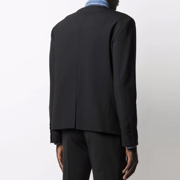 Shop DSQUARED2 FW21 Jaket Blazer Butang Hitam Denim Patchwork. S71BN0858S40320-900