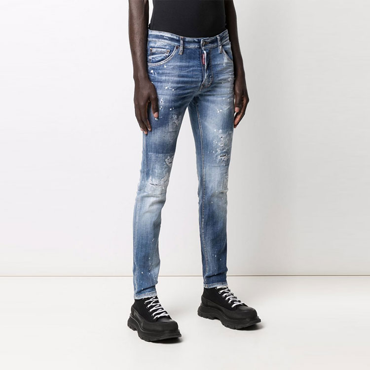 Shop DSQUARED2 FW21 Jeans Slim-Fit Distressed Biru S74LB0971S30342-470