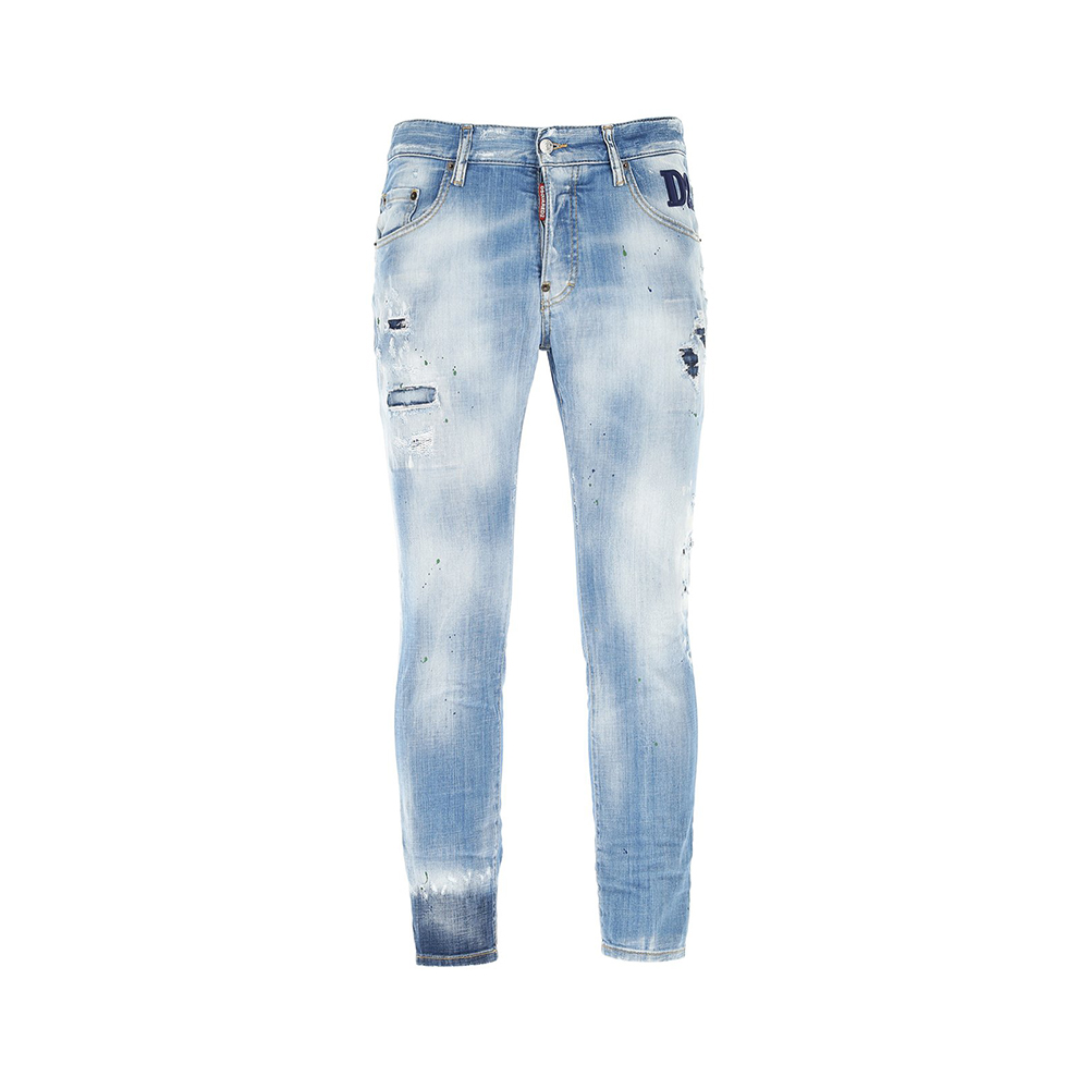 DSQUARED2 FW21  Distressed Straight-Leg Logo Patch Jeans Blue S74LB0851S30342-470