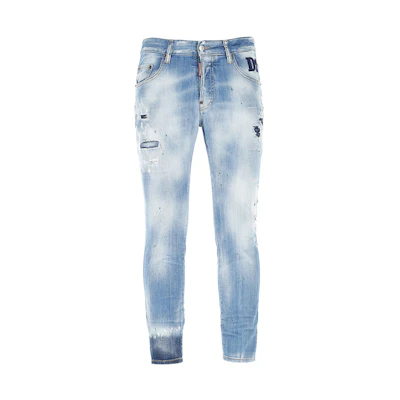 DSQUARED2 FW21 Distressed Straight-Leg Logo Patch Jeans Blue S74LB0851S30342-470