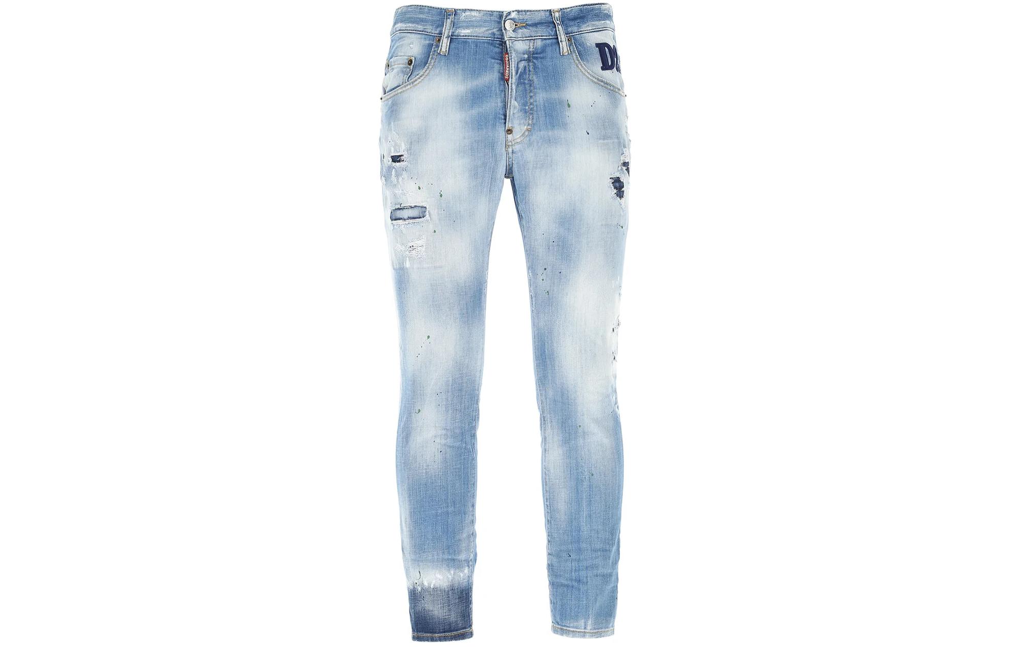 DSQUARED2 FW21  Distressed Straight-Leg Logo Patch Jeans Blue S74LB0851S30342-470 圖 2