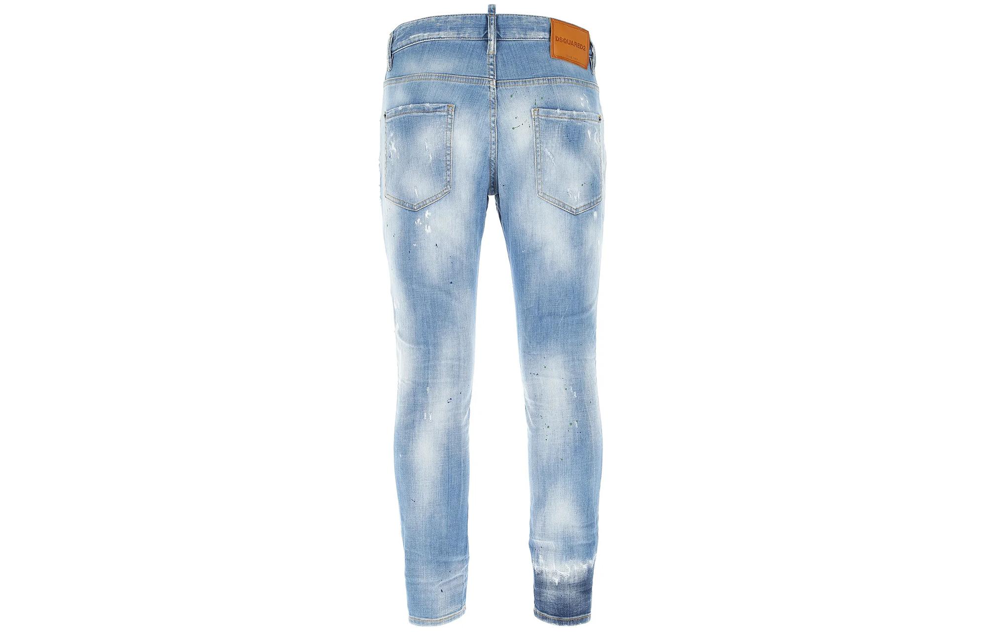 DSQUARED2 FW21  Distressed Straight-Leg Logo Patch Jeans Blue S74LB0851S30342-470 圖 3