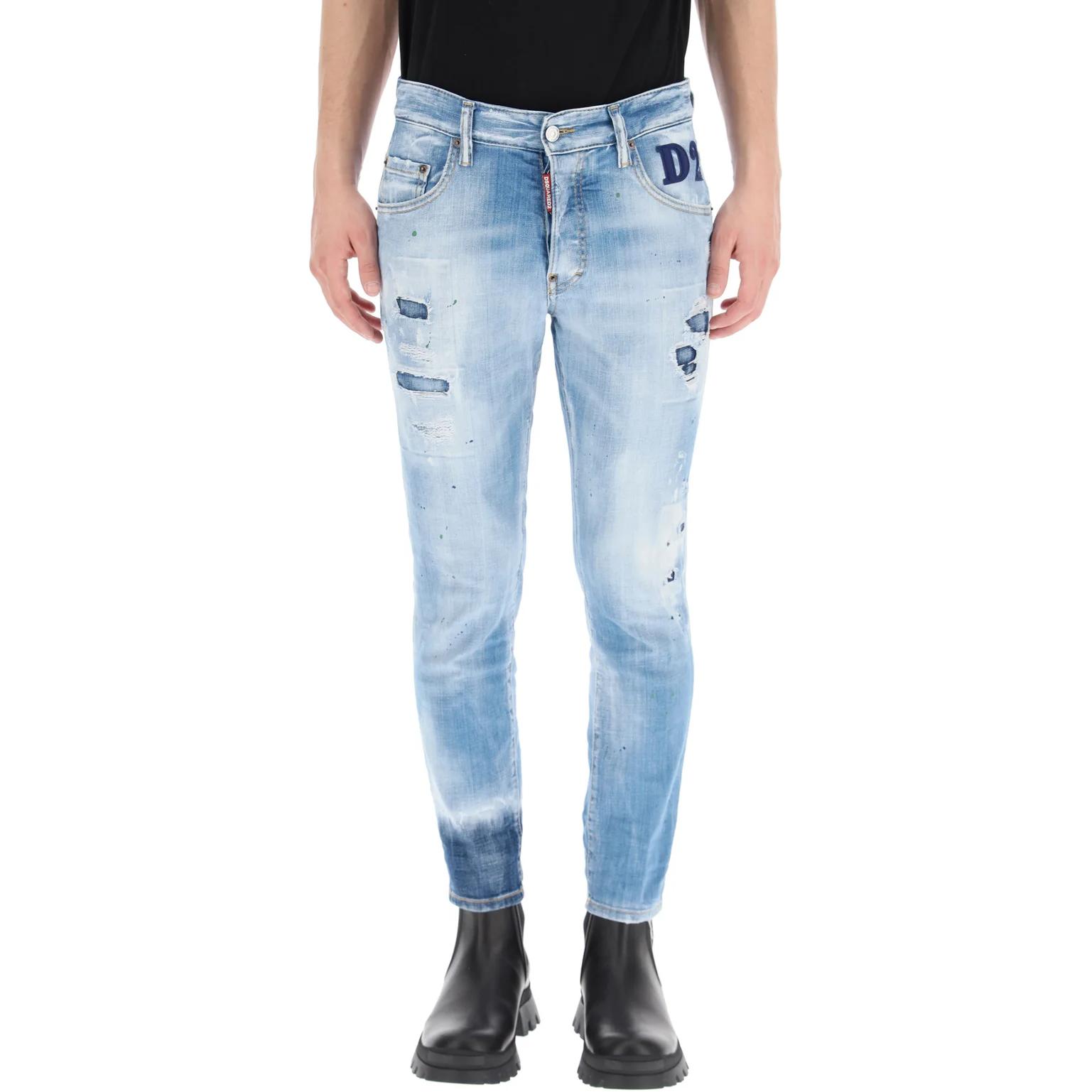 DSQUARED2 FW21  Distressed Straight-Leg Logo Patch Jeans Blue S74LB0851S30342-470 圖 4