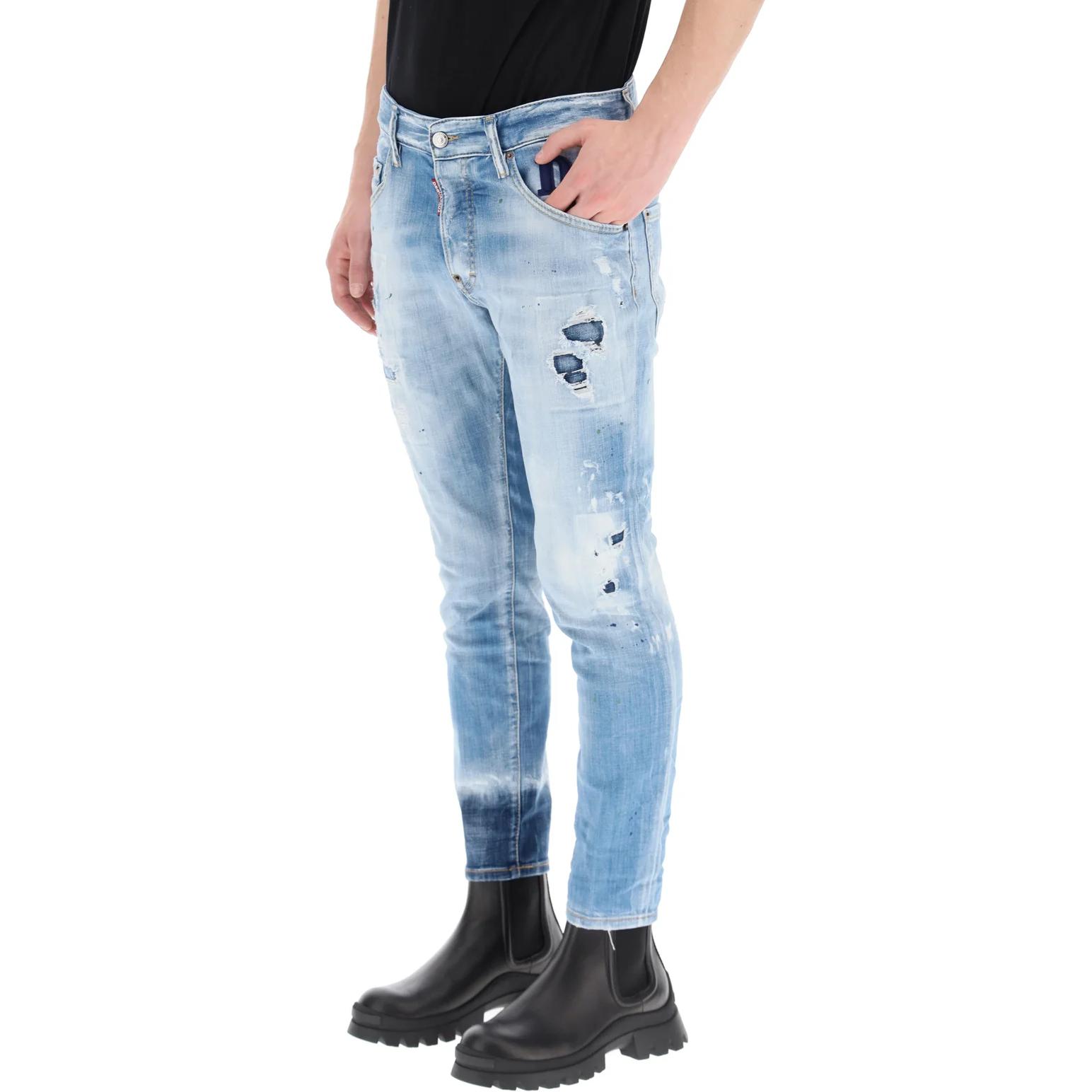 DSQUARED2 FW21  Distressed Straight-Leg Logo Patch Jeans Blue S74LB0851S30342-470 圖 5