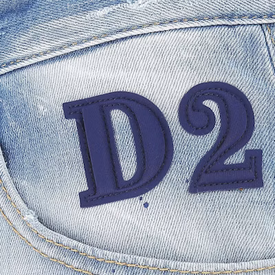 DSQUARED2 FW21 Distressed Straight-Leg Logo Patch Jeans Blue S74LB0851S30342-470 Details for DSQUARED2 FW21 Distressed Straight-Leg Logo Patch Jeans Blue S74LB0851S30342-470