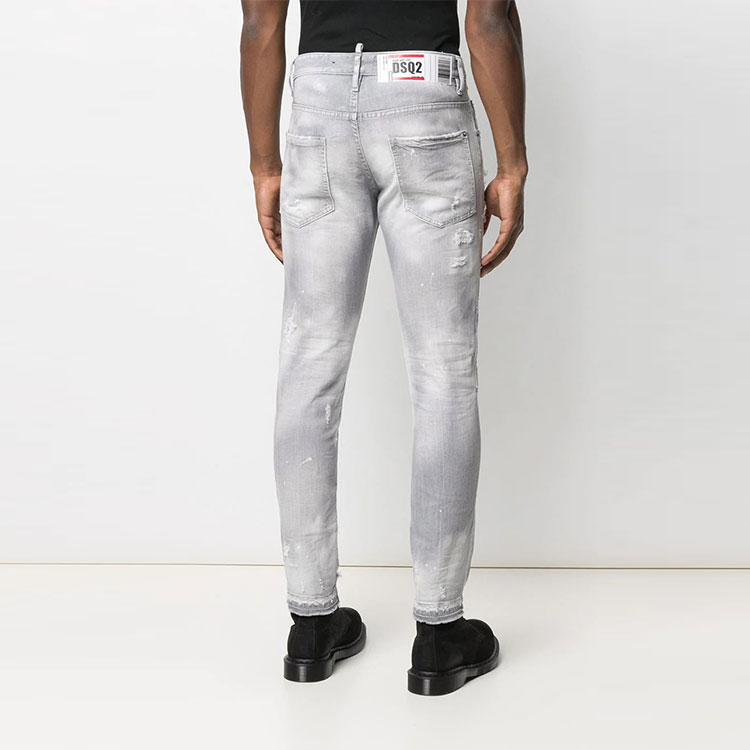 Shop DSQUARED2 FW21 灰色低腰修身破洞牛仔裤 S74LB0987S30260-852