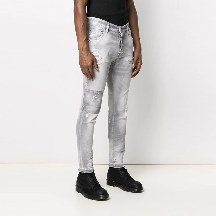Purchase DSQUARED2 FW21 灰色低腰修身破洞牛仔裤 S74LB0987S30260-852