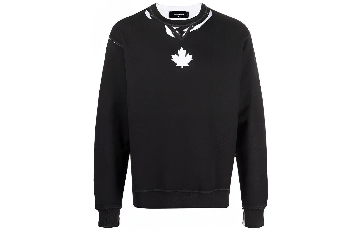 Dsquared2 FW21 Black Maple Leaf Logo Print Pullover Sweatshirt Men S74GU0518S25042-900