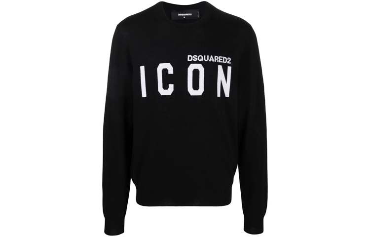 DSQUARED2 FW21 Black Wool Sweater with Logo Print for Men. S79HA0001S17435-961