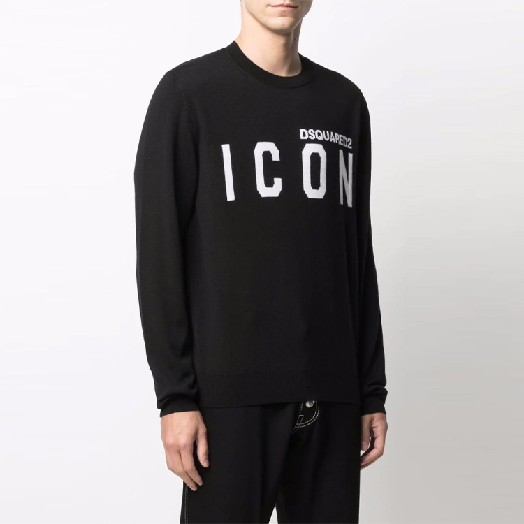 Shop DSQUARED2 黑色羊毛印花標誌毛衣 男裝 FW21系列 S79HA0001S17435-961