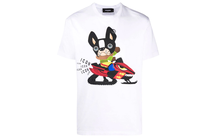 DSQUARED2 FW21 Cartoon Graphic Printed Short Sleeve T-Shirt White S79GC0033S23009-100