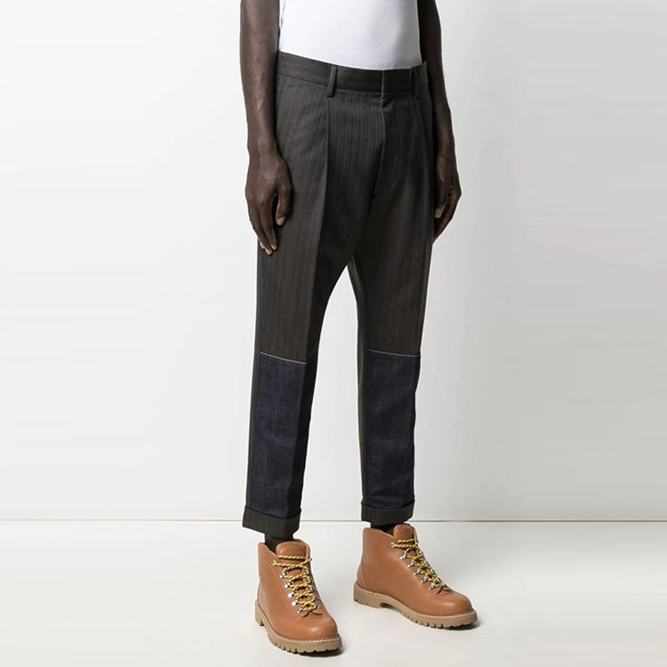 Shop DSQUARED2 FW21 對比拼接休閒西裝長褲 男士深灰色 S71KB0394S53031-001