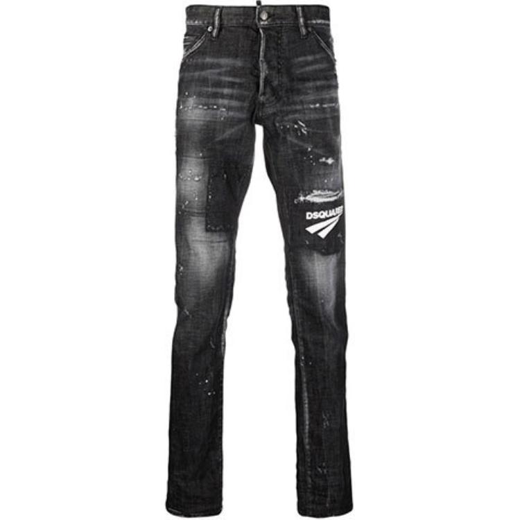 DSQUARED2 FW21 Distressed Logo Patch Jeans Black  Denim. S74LB0983S30357-900