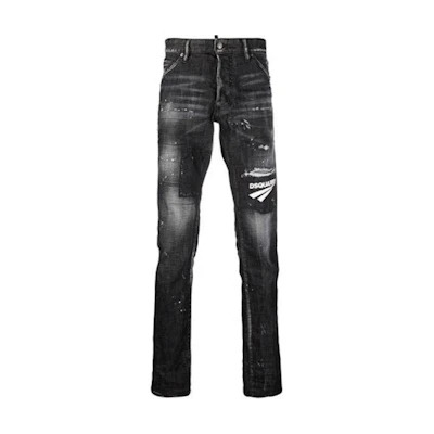 DSQUARED2 FW21 Distressed Logo Patch Jeans Black Denim. S74LB0983S30357-900