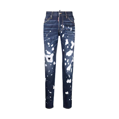 DSQUARED2 FW21 Distressed Logo Patch Straight Jeans Men’s Blue S74LB0962S30342-470