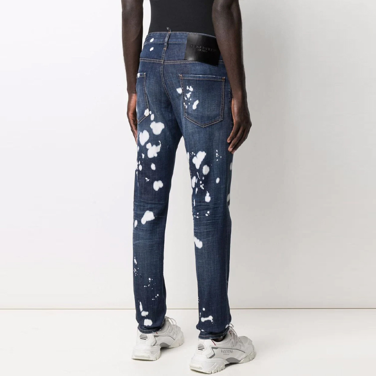 Purchase DSQUARED2 FW21 男士蓝色磨破直筒牛仔裤徽标补丁设计 S74LB0962S30342-470