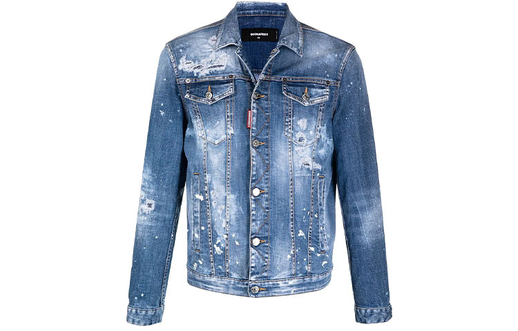 Order DSQUARED2 FW21 蓝色泼漆做旧牛仔夹克 男款. S74AM1174S30342-470