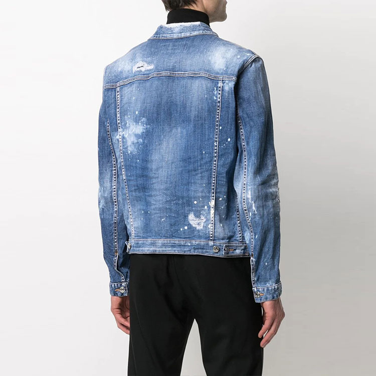Shop DSQUARED2 FW21 蓝色泼漆做旧牛仔夹克 男款. S74AM1174S30342-470