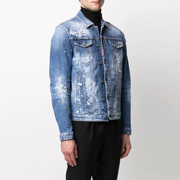 Purchase DSQUARED2 FW21 蓝色泼漆做旧牛仔夹克 男款. S74AM1174S30342-470