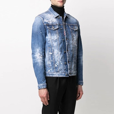 DSQUARED2 FW21 蓝色泼漆做旧牛仔夹克 男款. S74AM1174S30342-470 Purchase DSQUARED2 FW21 蓝色泼漆做旧牛仔夹克 男款. S74AM1174S30342-470