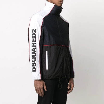 DSQUARED2 FW21 男士黑色拼色标志印花防风夹克 S74AM1209S47858-900 Purchase DSQUARED2 FW21 男士黑色拼色标志印花防风夹克 S74AM1209S47858-900
