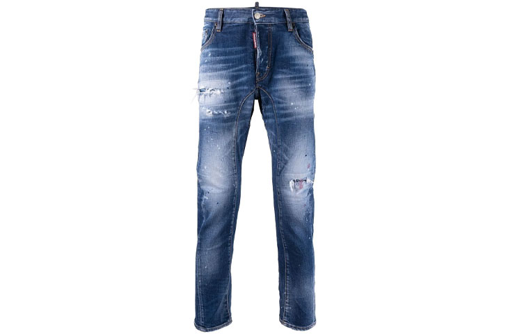 Order DSQUARED2 FW21 男士蓝色做旧骑士风牛仔裤 S74LB0970S30663-470