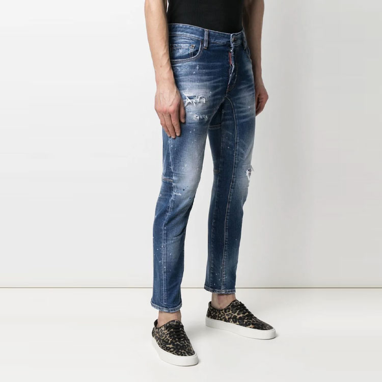 Purchase DSQUARED2 FW21 男士蓝色做旧骑士风牛仔裤 S74LB0970S30663-470