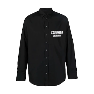 DSQUARED2 FW22 Black Logo Printed Long Sleeve Cotton Shirt. S74DM0652S36275-900