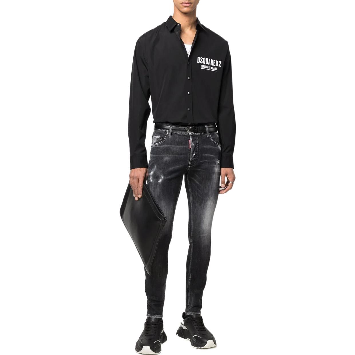 Lookbook DSQUARED2 FW22 黑色 Logo 印花長袖棉質襯衫. S74DM0652S36275-900