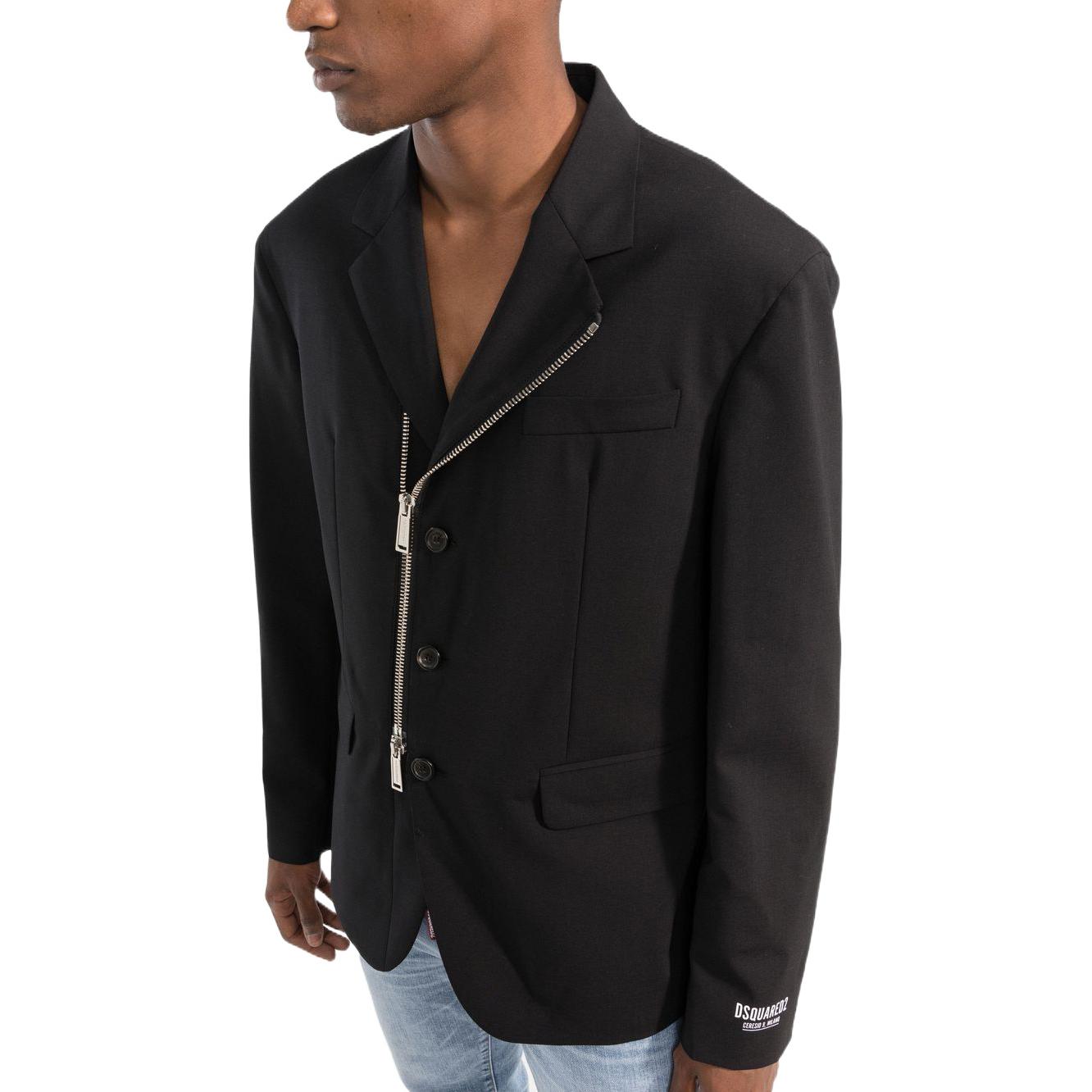 Purchase DSQUARED2 FW22 Jaket Zip Hitam dengan Reka Bentuk Logo Cetak Solid. S74BN1134S40320-900