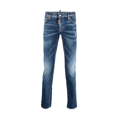 DSQUARED2 FW22 Blue Slim-Fit Washed Jeans with Adjustable Belt. S74LB1166S30342-470