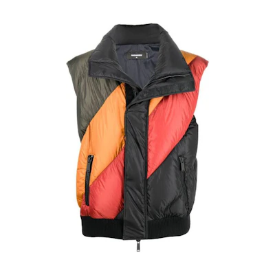 DSQUARED2 FW22 Colorblock Puffer Vest Sleeveless Down Jacket Multicolor S71FB0430S53817-968