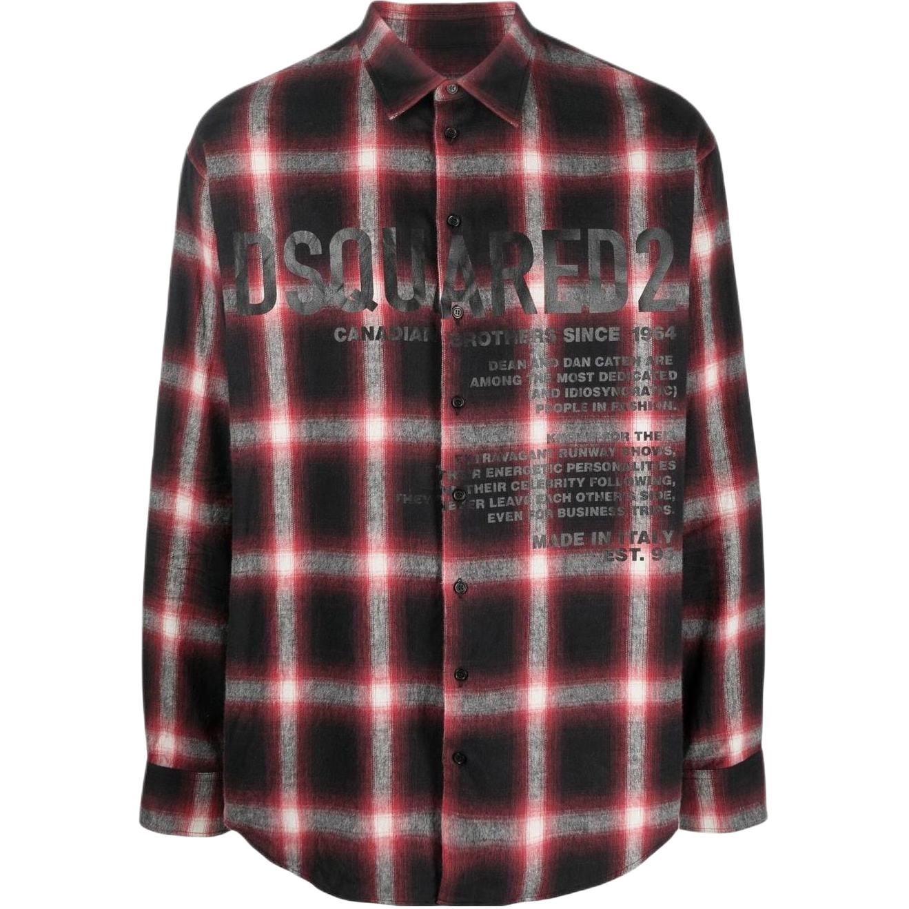 DSQUARED2 FW22  Red Plaid All-Over Logo Print Long Sleeve Shirt. S74DM0647S54782-001