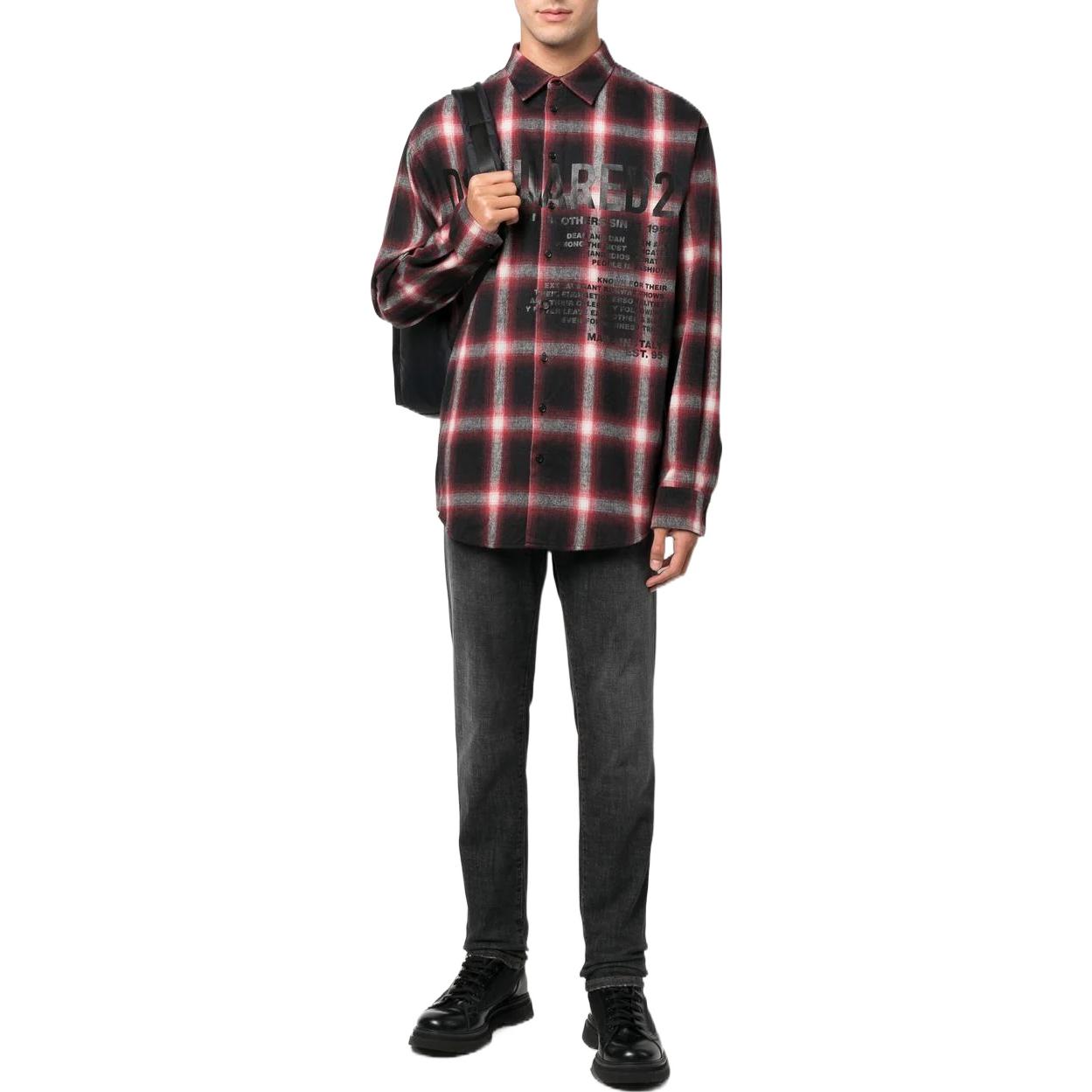Lookbook DSQUARED2 FW22 紅色格紋全版Logo印花長袖襯衫 S74DM0647S54782-001
