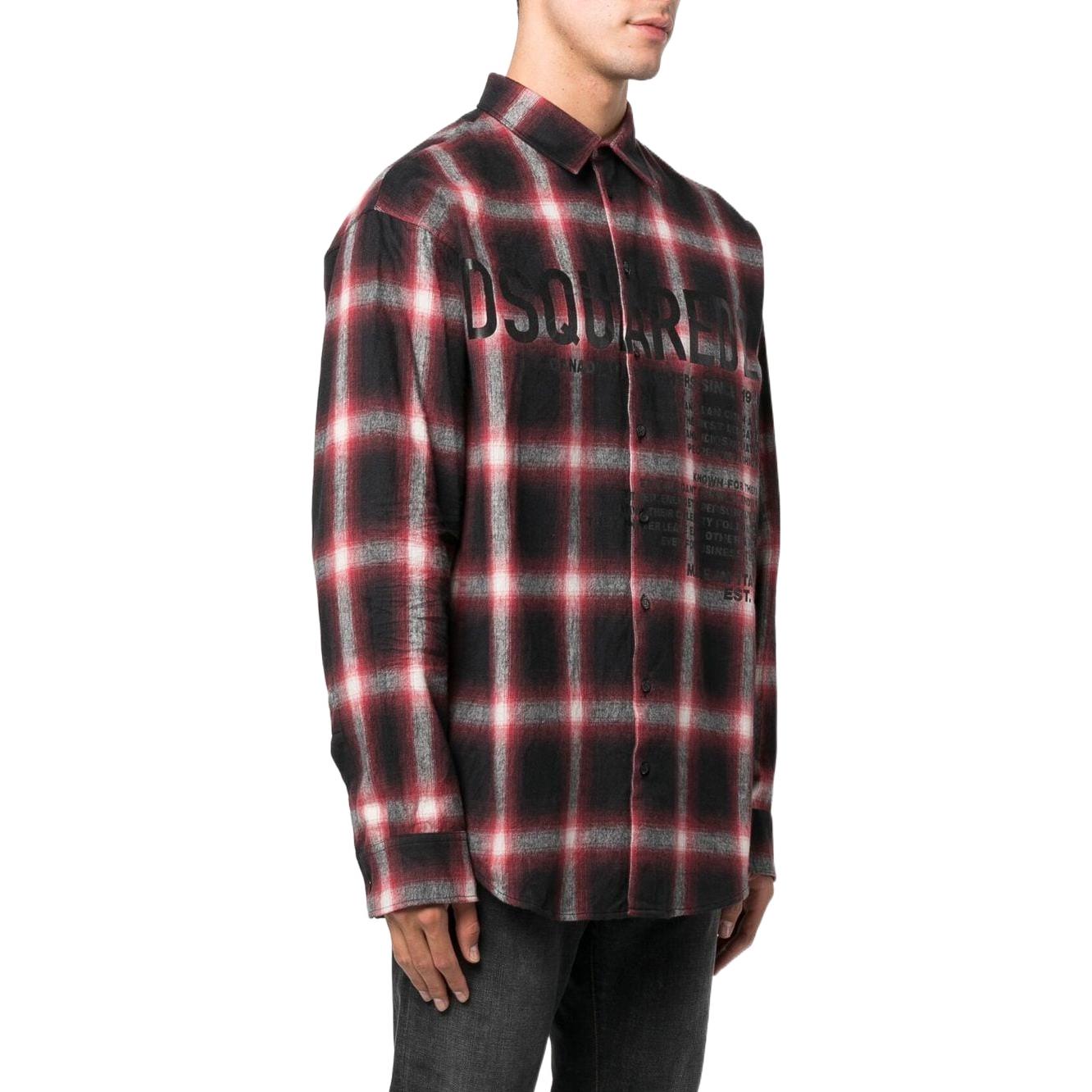 Purchase DSQUARED2 FW22 紅色格紋全版Logo印花長袖襯衫 S74DM0647S54782-001