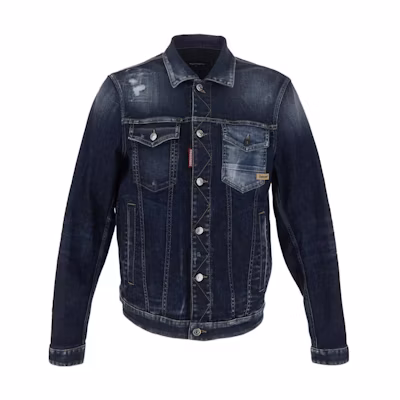 DSQUARED2 FW22 Washed Single-Breasted Blue Denim Jacket S71AN0379S30789-470