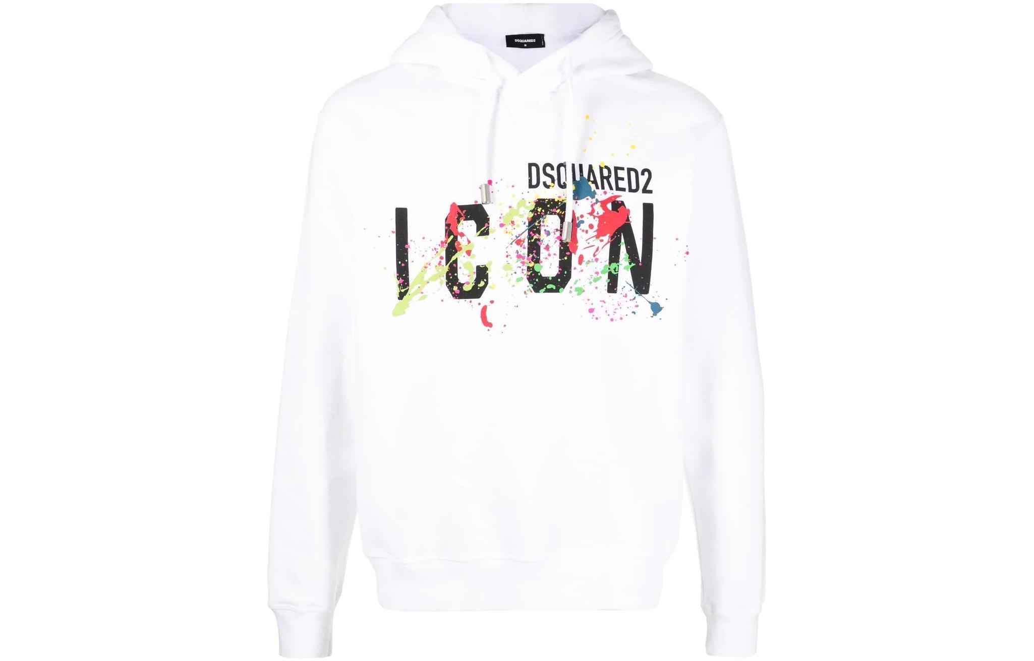 DSQUARED2 FW22  White Letter Print Pullover Hoodie. S79GU0072S25516-100