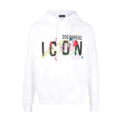 DSQUARED2 FW22 White Letter Print Pullover Hoodie. S79GU0072S25516-100