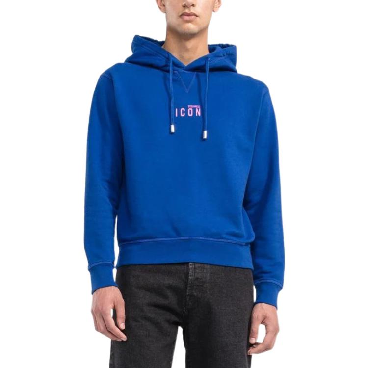 Lookbook DSQUARED2 FW22 男士蓝色印花标志长袖连帽卫衣。 S79GU0010S25516-485