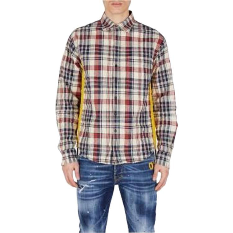 Lookbook DSQUARED2 秋冬款棕色格紋單釦長袖襯衫 男士款式。 S71DM0587S60337-001
