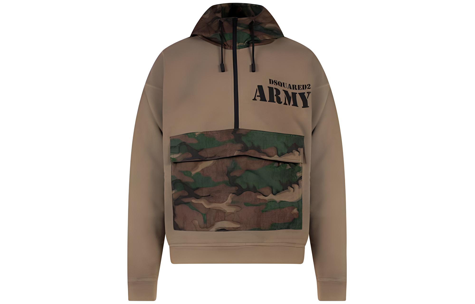 DSQUARED2 FW22 Camo Print Pocket Hoodie Camel  Sweatshirt. S71GU0539S25030-155