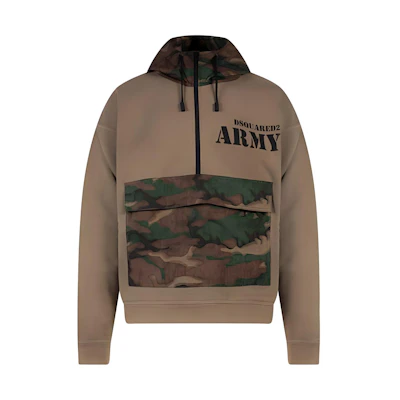 DSQUARED2 FW22 Camo Print Pocket Hoodie Camel Sweatshirt. S71GU0539S25030-155