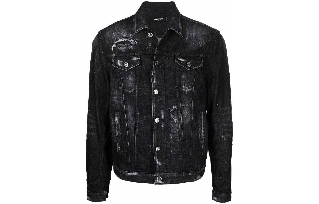 Order DSQUARED2 FW22 黑色做舊潑漆單排扣牛仔外套. S74AM1307S30357-900