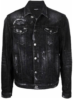 DSQUARED2 FW22 黑色做舊潑漆單排扣牛仔外套. S74AM1307S30357-900 Order DSQUARED2 FW22 黑色做舊潑漆單排扣牛仔外套. S74AM1307S30357-900