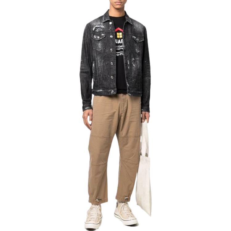 Lookbook DSQUARED2 FW22 黑色做舊潑漆單排扣牛仔外套. S74AM1307S30357-900