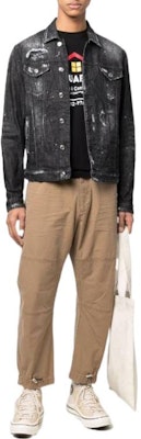 DSQUARED2 FW22 黑色做舊潑漆單排扣牛仔外套. S74AM1307S30357-900 Lookbook DSQUARED2 FW22 黑色做舊潑漆單排扣牛仔外套. S74AM1307S30357-900