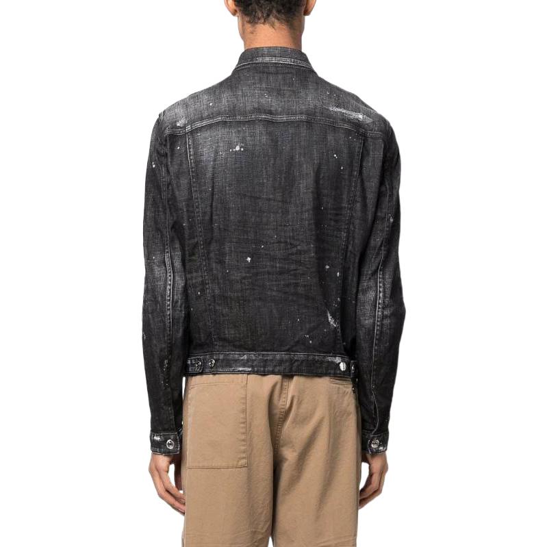 Shop DSQUARED2 FW22 黑色做舊潑漆單排扣牛仔外套. S74AM1307S30357-900