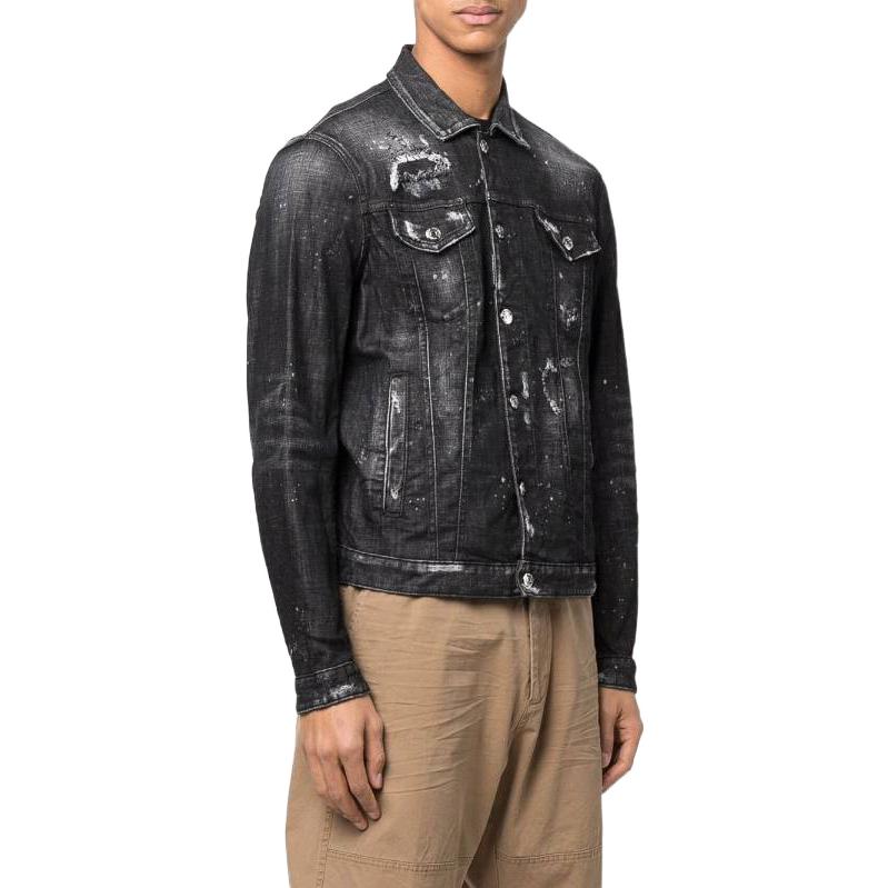 Purchase DSQUARED2 FW22 黑色做舊潑漆單排扣牛仔外套. S74AM1307S30357-900