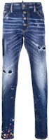 DSQUARED2 FW22 Distressed Paint-Splatter Slim Fit Jeans Men Blue S74LB1165S30342-470 DSQUARED2 FW22 Distressed Paint-Splatter Slim Fit Jeans Men Blue S74LB1165S30342-470